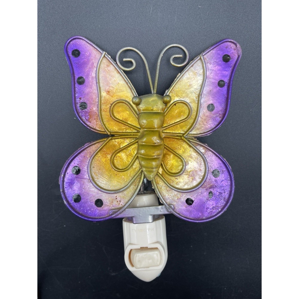 Capiz Shell Butterfly & Hummingbird Night Lights Plug In Set Tested Working - Picture 2 of 7